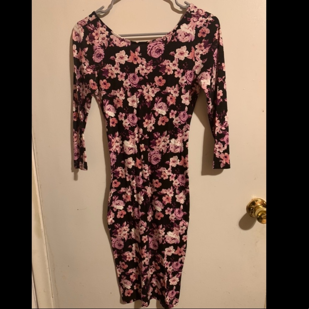 Black and pink floral bodycon dress